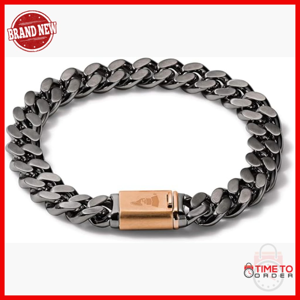 Men's Stainless Steel Chain Link Bracelet Rose Gold Clasp 6.5-7 Inches